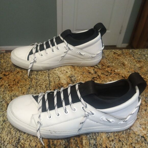 Bruno Bordese Men's Triangular Black/White Leather Sneakers Laces Size 9 US 43 - Picture 4 of 12